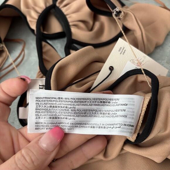 Finders Keepers Eloise Cutout Midi Dress Tan Black Trim Size M NWT - Picture 8 of 9